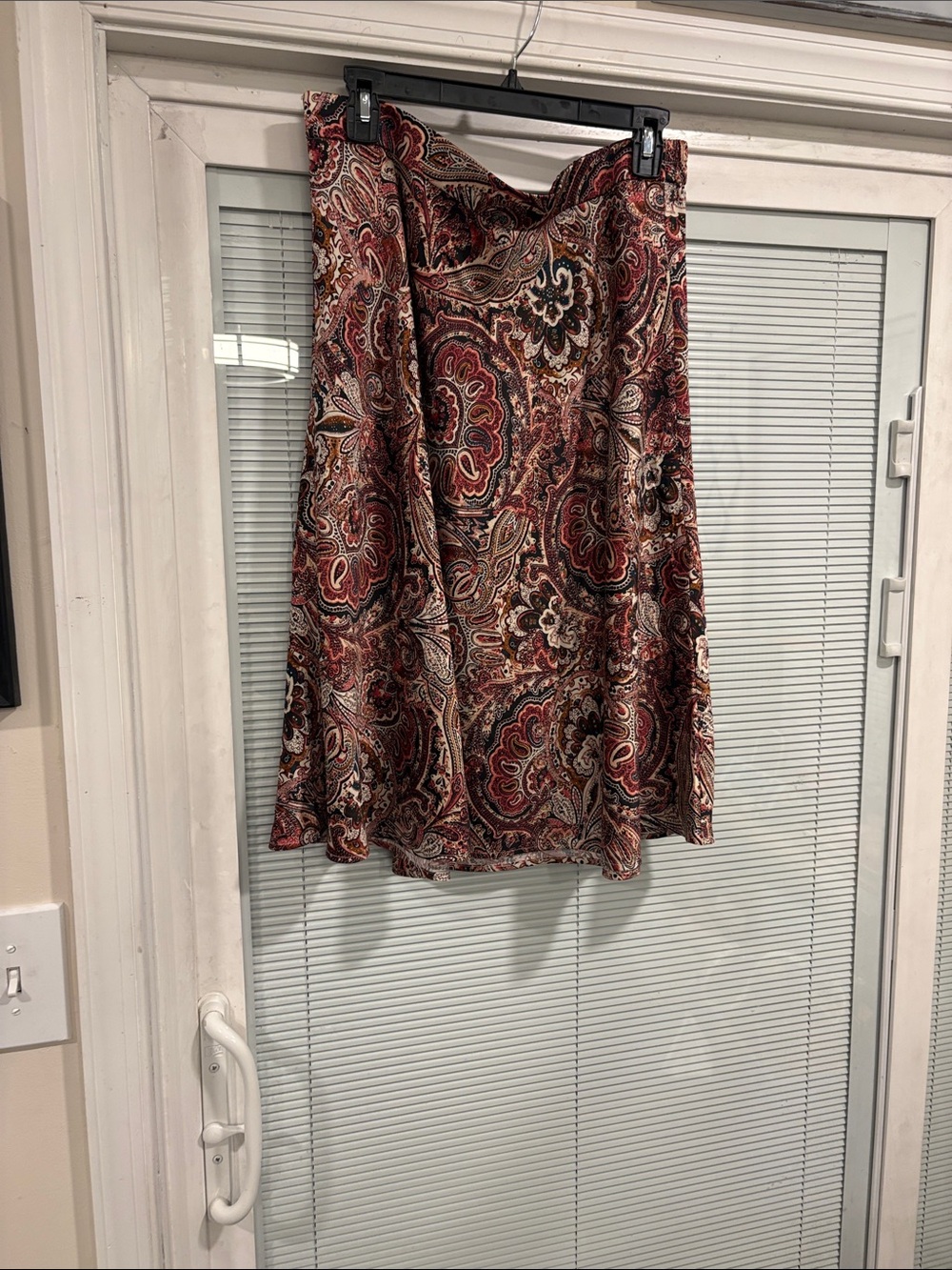 Paisley A-Line Midi Skirt in Burgundy and Tan